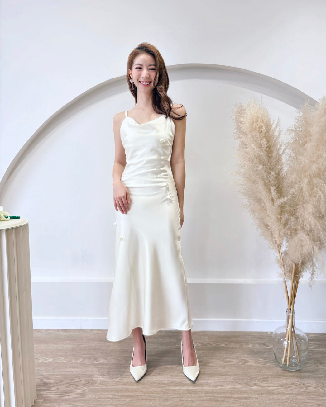 Satin Spaghetti Straps Cowl Neck Dress CREAM (S-L)