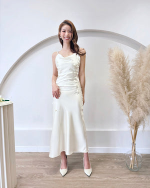Satin Spaghetti Straps Cowl Neck Dress CREAM (S-L)