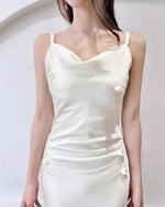 Satin Spaghetti Straps Cowl Neck Dress CREAM (S-L)