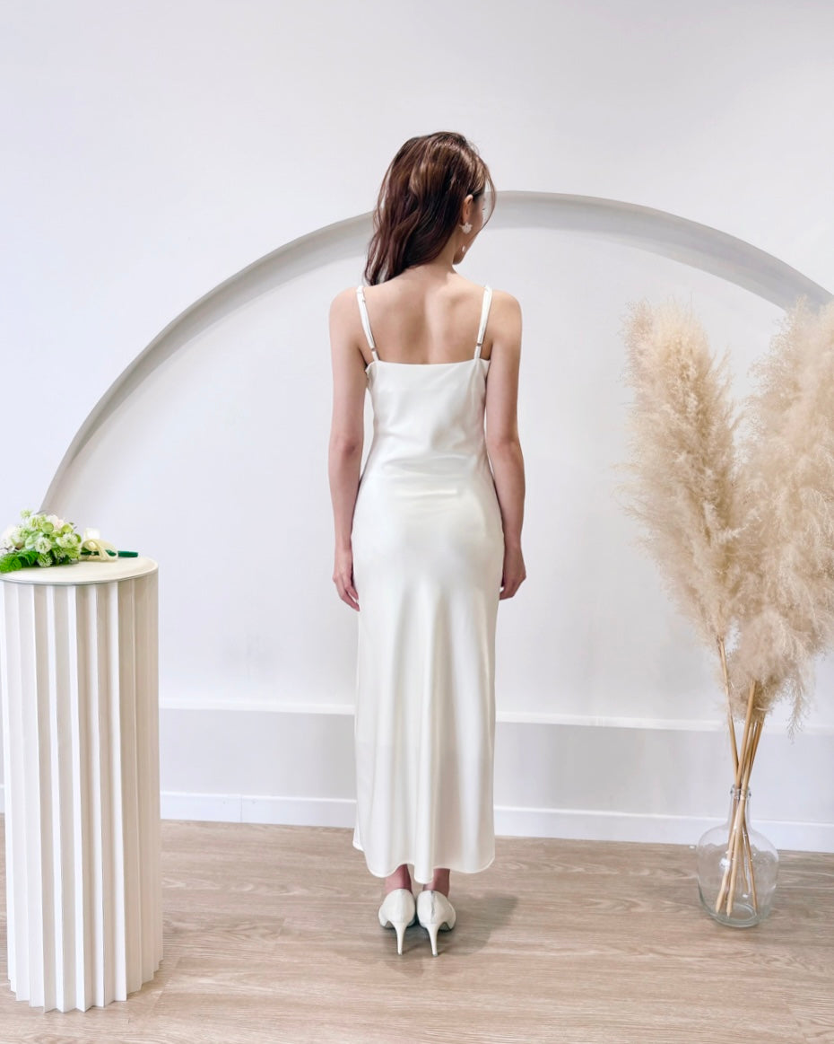 Satin Spaghetti Straps Cowl Neck Dress CREAM (S-L)