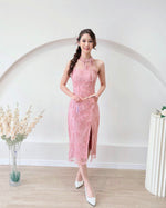 Butterfly Embroidered Mesh Lace Qipao DUSTY PINK/ BURGUNDY (SML)