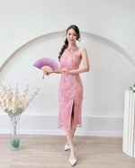 Butterfly Embroidered Mesh Lace Qipao DUSTY PINK/ BURGUNDY (SML)