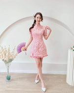 3D Embroidery Lace Mini Qipao WHITE/ PINK/ RED (S-2XL)