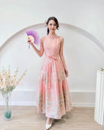 Halter Top with Hanfu Skirt Set PEACH PINK/ MAROON (SML)
