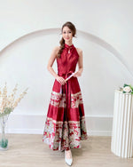 Halter Top with Hanfu Skirt Set PEACH PINK/ MAROON (SML)