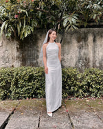 Halter Embroidery Lace Body Fit Maxi Gown WHITE (SML)