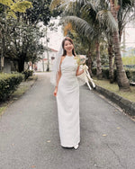 Halter Embroidery Lace Body Fit Maxi Gown WHITE (SML)
