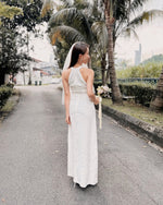 Halter Embroidery Lace Body Fit Maxi Gown WHITE (SML)