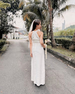Halter Embroidery Lace Body Fit Maxi Gown WHITE (M)