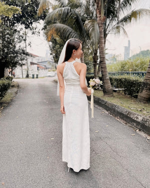 Halter Embroidery Lace Body Fit Maxi Gown WHITE (SML)