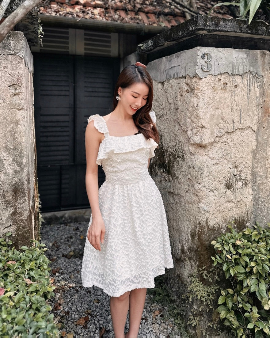 Sleeveless Embroidery Lace Flare Dress IVORY WHITE (S-L)