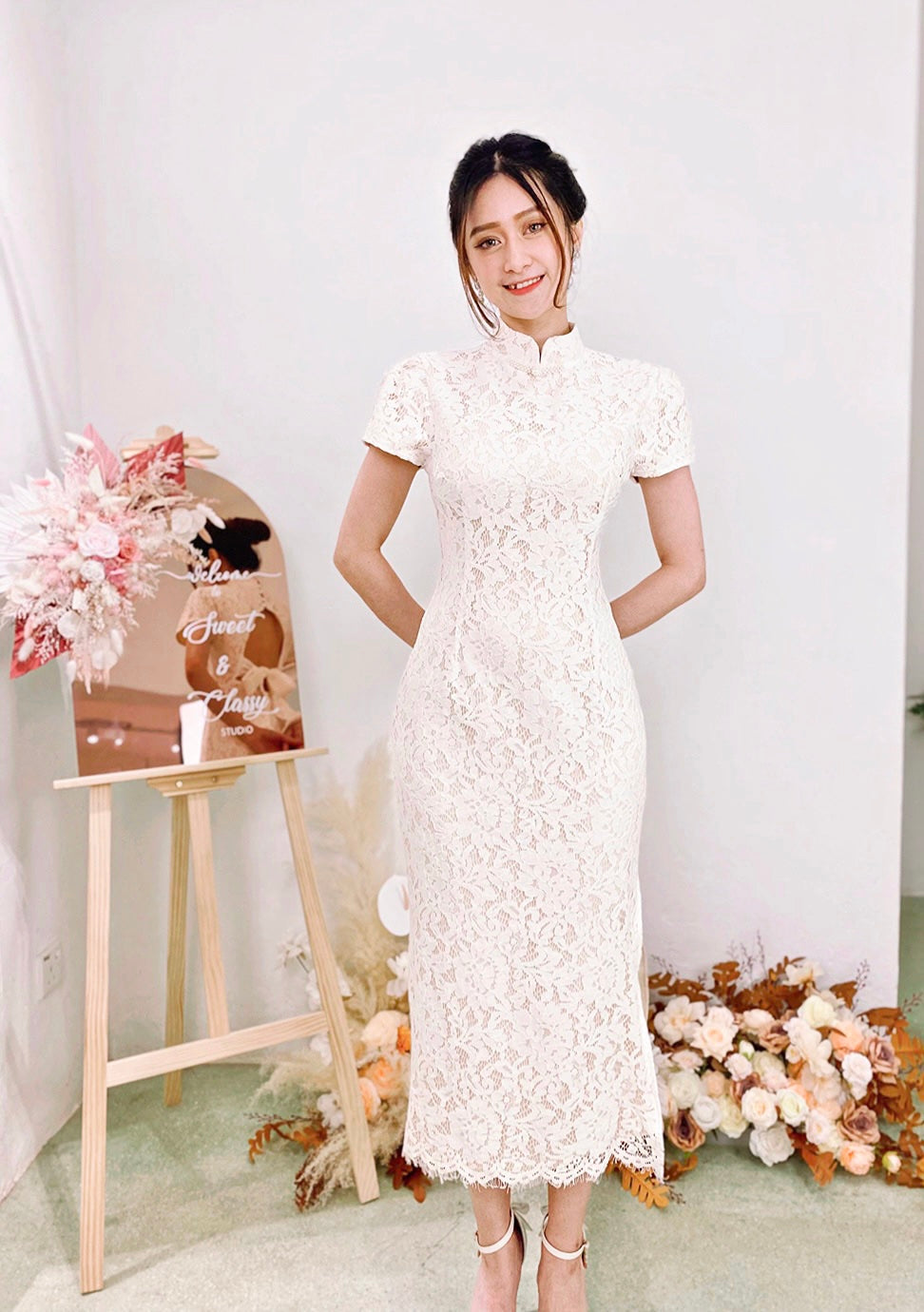 *S&C MADE* Eyelash Lace Bow Design QiPao WHITE (S-XL)