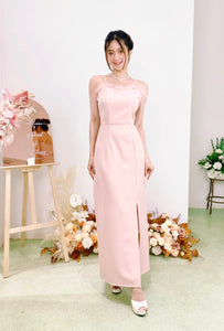 Spaghetti Straps Fur Maxi Dress DUSTY PINK (L)