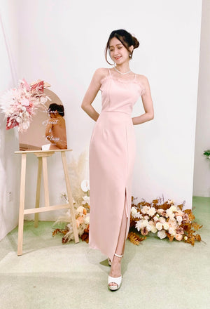 Spaghetti Straps Fur Maxi Dress DUSTY PINK (L)