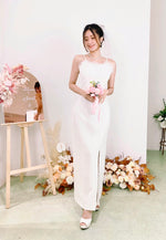 Spaghetti Straps Fur Maxi Dress WHITE/ DUSTY PINK (SML)