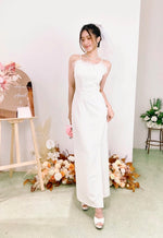 Spaghetti Straps Fur Maxi Dress WHITE/ DUSTY PINK (SML)