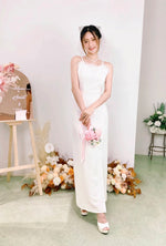 Spaghetti Straps Fur Maxi Dress WHITE/ DUSTY PINK (SML)