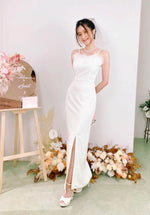Spaghetti Straps Fur Maxi Dress WHITE/ DUSTY PINK (SML)