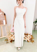 Spaghetti Straps Fur Maxi Dress WHITE/ DUSTY PINK (SML)