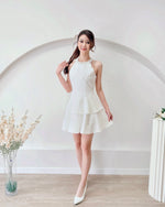 Pearl Design Halter Mini Dress WHITE/ MAROON (SM)