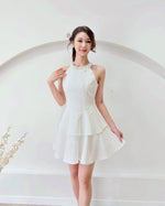 Pearl Design Halter Mini Dress WHITE/ MAROON (SM)