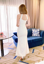 Cross Neck Body Fit Maxi Dress WHITE/ MAROON (S-L)