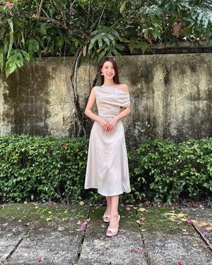 Satin Cowl Neck Midi Dress CHAMPAGNE (SM)