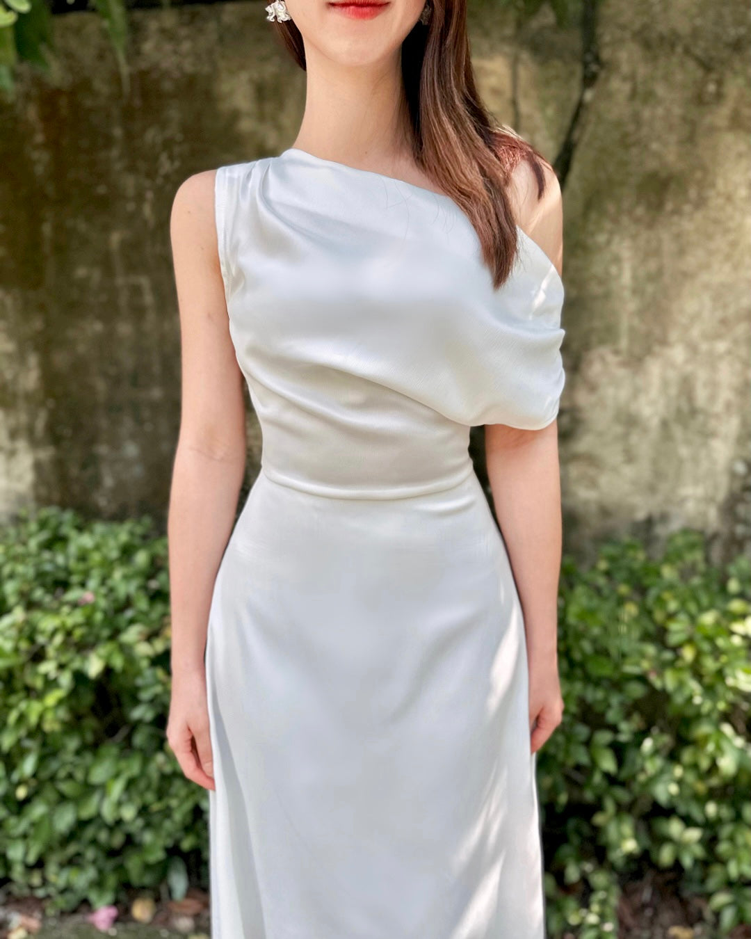 Satin Cowl Neck Midi Dress WHITE (S-XL)