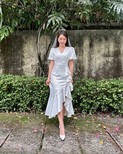 Puffy Sleeve V Ruffles Maxi Dress (SM)