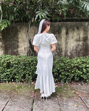 Puffy Sleeve V Ruffles Maxi Dress (SM)