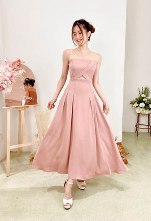 Cut Out Design Mesh Flare Dress WHITE/ PINK (S-L)