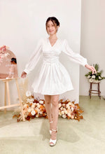Satin Long Sleeve Buttons Mini Dress WHITE/ MAROON (S, L)