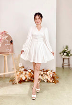 Satin Long Sleeve Buttons Mini Dress WHITE/ MAROON (S, L)