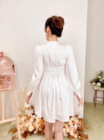 Satin Long Sleeve Buttons Mini Dress WHITE/ MAROON (S, L)