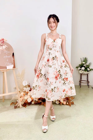 3D Embroidery Sleeveless Flare Midi Dress FLORAL (SM)