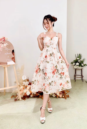 3D Embroidery Sleeveless Flare Midi Dress FLORAL (SM)