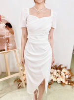 Sweetheart Pleats Slit Design Midi Dress WHITE/ MAROON (S-L)