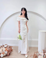 Satin Puff Off Shoulder Mermaid Maxi Dress (S-XL)
