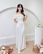Satin Puff Off Shoulder Mermaid Maxi Dress (S-XL)