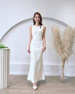 *S&C Made* Sleeveless Pleats Body Fit Mermaid Maxi Dress WHITE (XS-L)