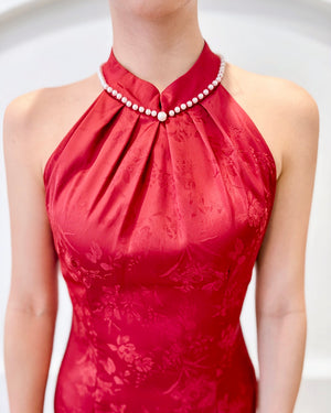 *S&C Made* Halter Pearl Neckline Qipao MAROON (XS-L)