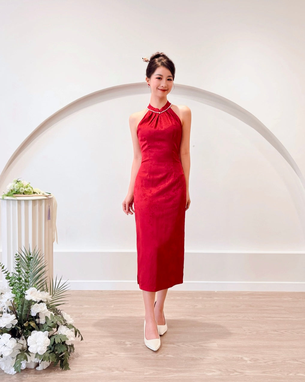 *S&C Made* Halter Pearl Neckline Qipao MAROON (XS-L)