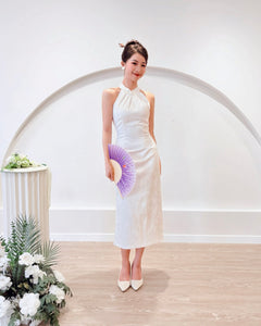 *S&C Made* Halter Pearl Neckline Qipao WHITE (XS-L)