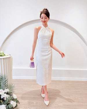 *S&C Made* Halter Pearl Neckline Qipao WHITE (XS-L)