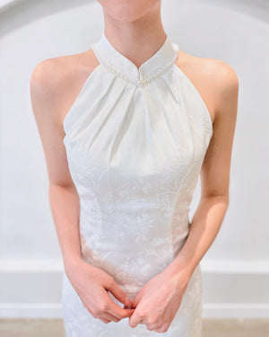 *S&C Made* Halter Pearl Neckline Qipao WHITE (XS-L)