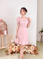 Square Neck Bow Design Mini Dress PINK/ MAROON (S-XL)
