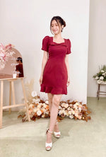 Square Neck Bow Design Mini Dress PINK/ MAROON (S-XL)