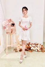 Square Neck Bow Design Mini Dress WHITE (SM)