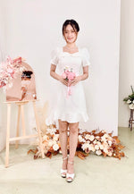 Square Neck Bow Design Mini Dress WHITE (SM)