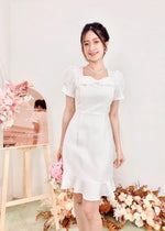 Square Neck Bow Design Mini Dress WHITE (SM)